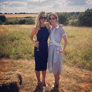 Yumi Kim Save the Date dress. Beautiful navy blue lace. Very flattering cut.